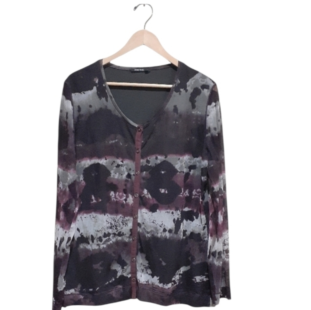 Marc Aurel Women's LS Mesh Top Button Front Snaps Purple Graphic EU 46